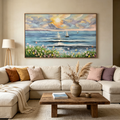 SUNSET SAIL: Textured Warm Sunset Sailboats Canvas
