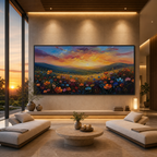 SUNSET SERENADE: Wildflower Meadow Golden Sunset Impasto Canvas