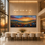 SUNSET SERENADE: Wildflower Meadow Golden Sunset Impasto Canvas
