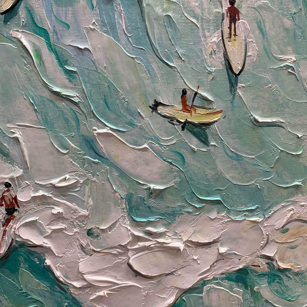 SURF'S UP: Textured Surfers Riding Ocean Waves Canvas