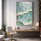 SURF'S UP: Textured Surfers Riding Ocean Waves Canvas