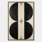 Symmetry: Original Minimalist Geometric Abstract Oil Painting - Black White Beige Vertical Wall Art