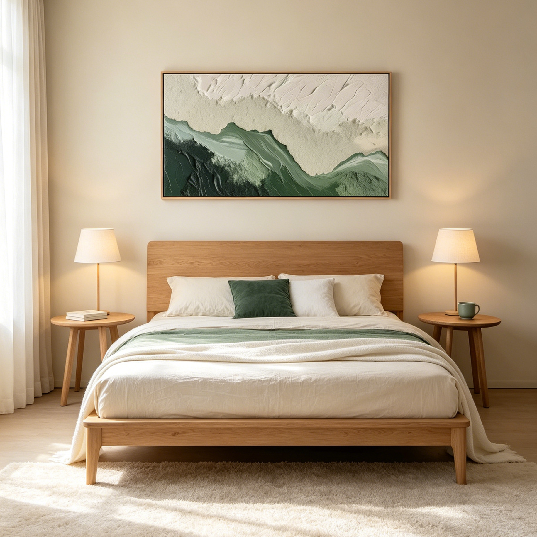 SAGE RIVER: Green White Impasto Abstract Landscape Horizontal Canvas