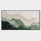 Textured abstract impasto painting, Sage River, in sage green, deep forest green & white for living room.