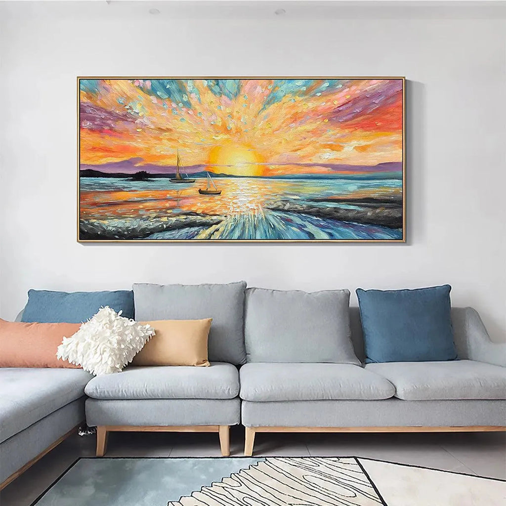 Sailing at Sunset: Seascape Painting | Panoramic Canvas | Coastal Wall Art