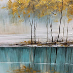GOLDEN REFLECTIONS: Golden Trees Lake Wabi Sabi Oil Painting