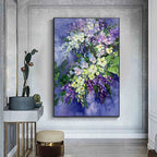 Serenity in Purple: Vertical Impasto Floral Oil Painting on Canvas