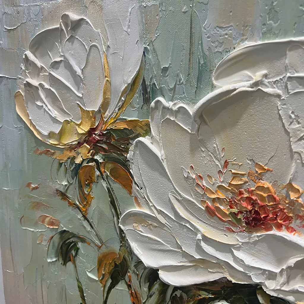 WHITE PEONY DUET: Square Two Peonies Oil Painting