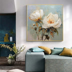 WHITE PEONY DUET: Square Two Peonies Oil Painting
