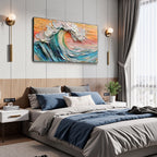 SUNSET SURGE: Textured Impasto Ocean Wave Sunset Canvas