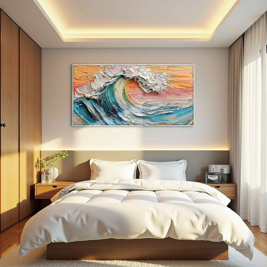 SUNSET SURGE: Textured Impasto Ocean Wave Sunset Canvas