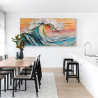 SUNSET SURGE: Textured Impasto Ocean Wave Sunset Canvas