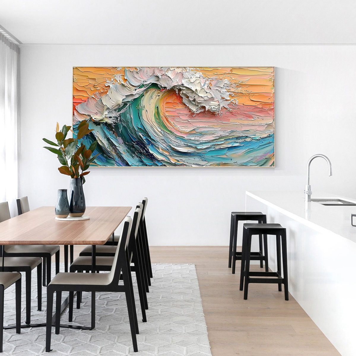 SUNSET SURGE: Textured Impasto Ocean Wave Sunset Canvas