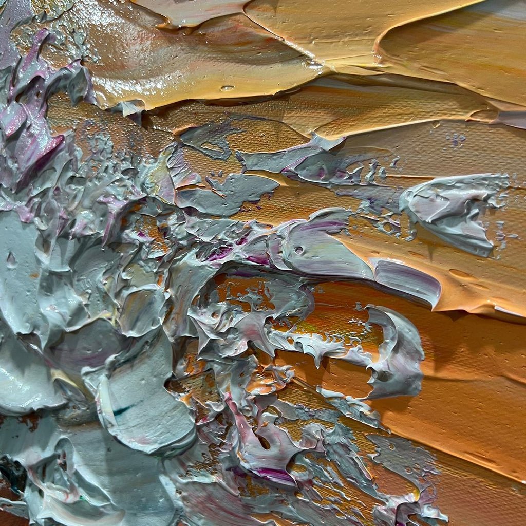 SUNSET SURGE: Textured Impasto Ocean Wave Sunset Canvas