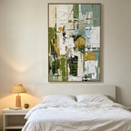 TERRACE VIEW: Wabi Sabi Impasto Crisp White Earthy Green Golden Ochre Canvas