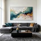 TERRAFLUX: Impasto Tranquil Teals Sun Kissed Golds Flowing Canvas