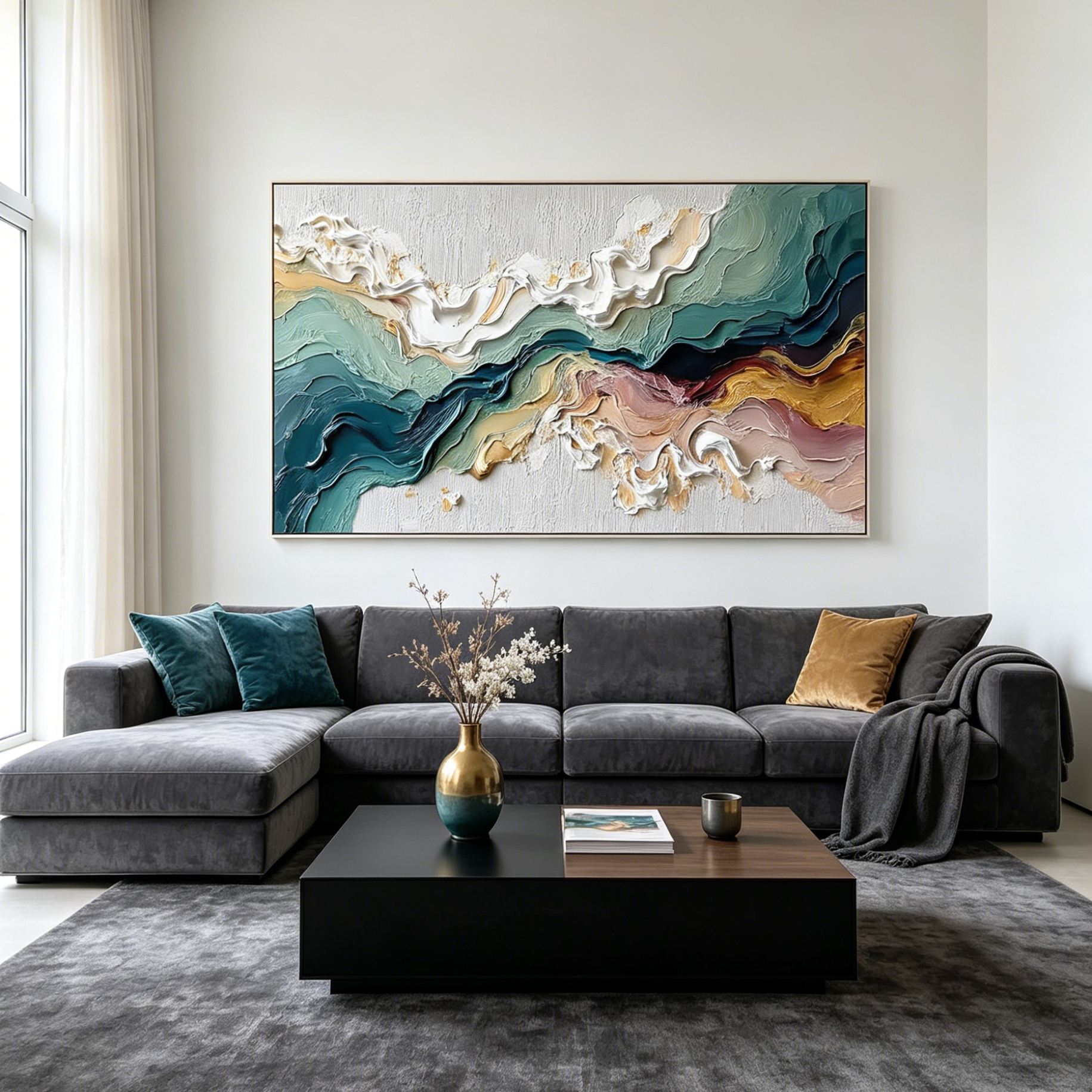 TERRAFLUX: Impasto Tranquil Teals Sun Kissed Golds Flowing Canvas