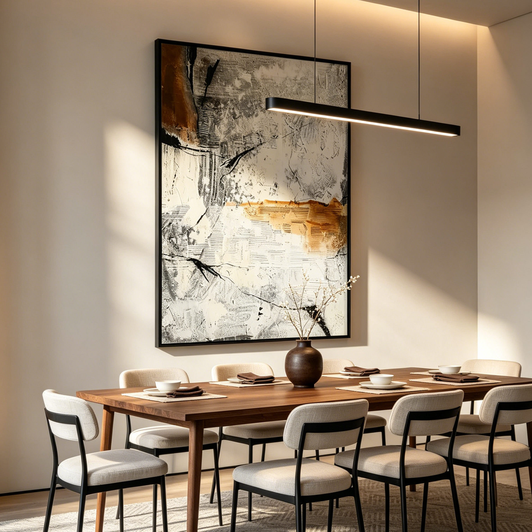 BROWN AND WHITE: Textured Brown Black White Abstract Canvas