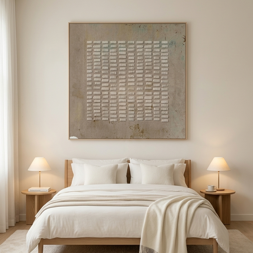 TEXTURED BEIGE GRID: Beige Textured Grid Pattern Minimalist Canvas