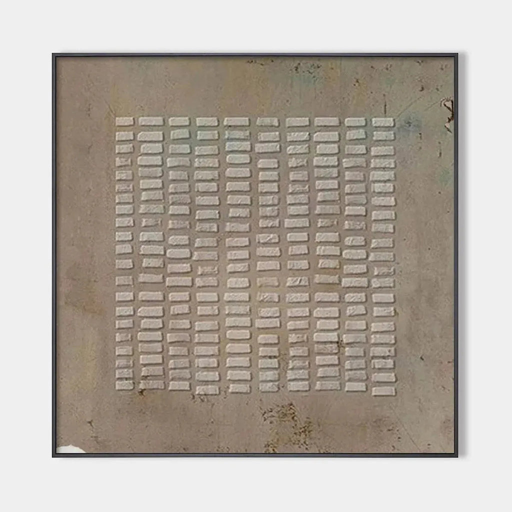 Textured Beige Grid painting by Javier Ramirez. Minimalist modern art with beige tones and textured surface.