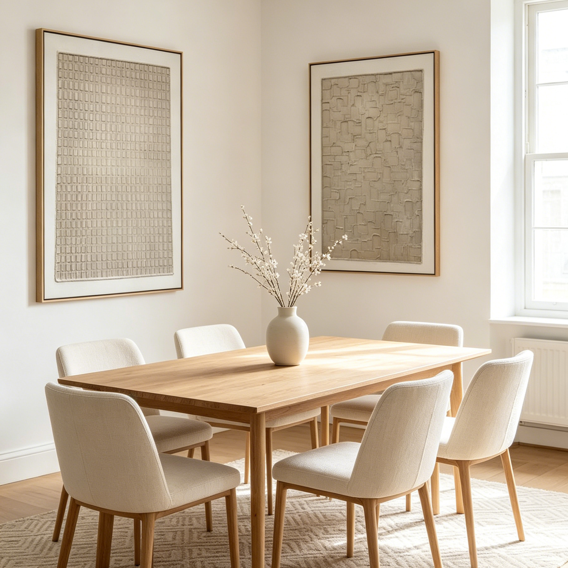 TEXTURED BEIGE GRID SET: Beige Textured Grid Canvas Set Of 2