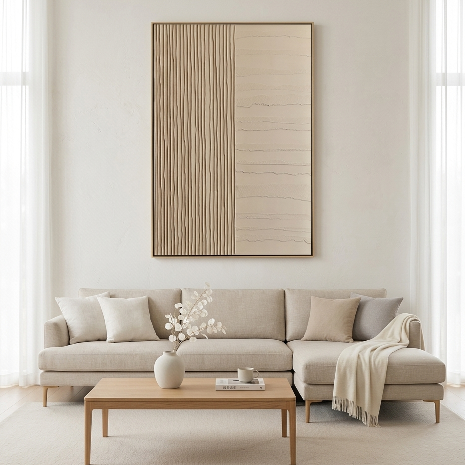 TEXTURED BEIGE LINES: Vertical Horizontal Lines Texture Beige Minimalist Canvas
