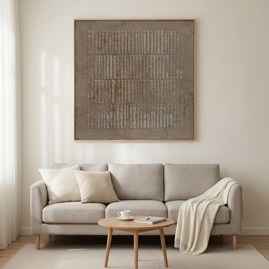 TEXTURED BROWN GRID: Earthy Brown Textured Grid Pattern Minimalist Canvas