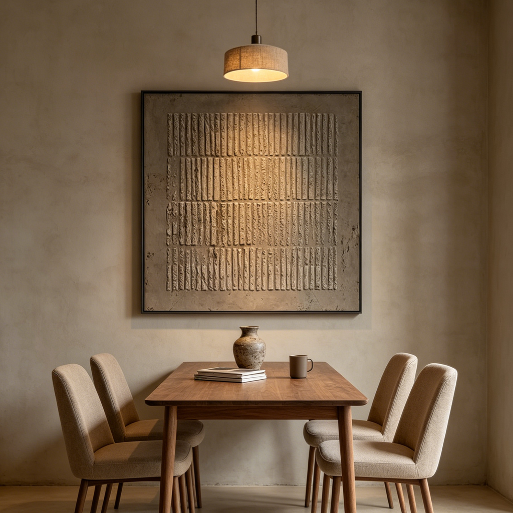 TEXTURED BROWN GRID: Earthy Brown Textured Grid Pattern Minimalist Canvas