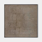 Textured Brown Grid by Javier Ramirez: Minimalist brown textured painting with grid pattern, modern wall art.