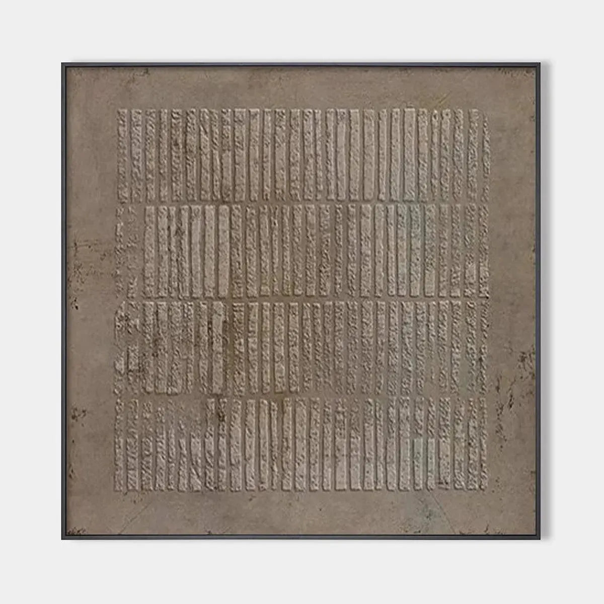 Textured Brown Grid by Javier Ramirez: Minimalist brown textured painting with grid pattern, modern wall art.