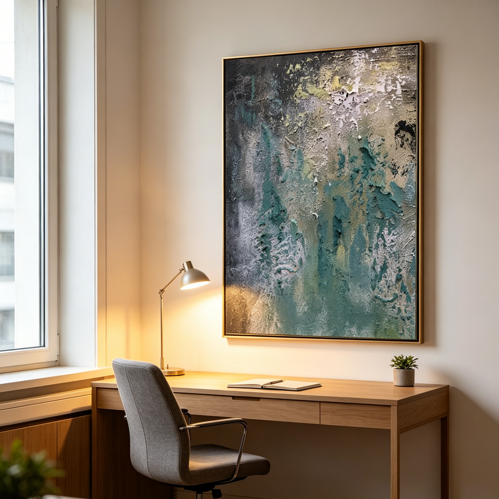 GREEN ABSTRACT: Layered Shades Of Green Impasto Canvas