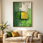 GREEN AND YELLOW: Impasto Color Fusion Abstract Canvas