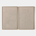 Textured Grid Duo: Set of 2 beige abstract paintings by Javier Ramirez, with minimalist texture and modern elegance.