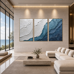TEXTURED OCEANSCAPE TRIPTYCH: Blue White Textured Gradient Canvas Set Of 3