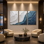 TEXTURED OCEANSCAPE TRIPTYCH: Blue White Textured Gradient Canvas Set Of 3