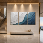 TEXTURED OCEANSCAPE TRIPTYCH: Blue White Textured Gradient Canvas Set Of 3