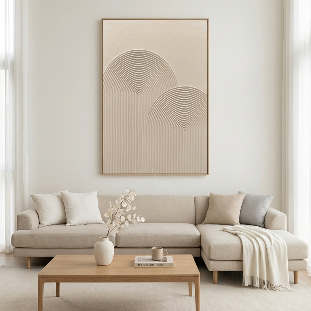 TEXTURED RAINBOW: Subtle Texture Minimalist Abstract Beige Canvas