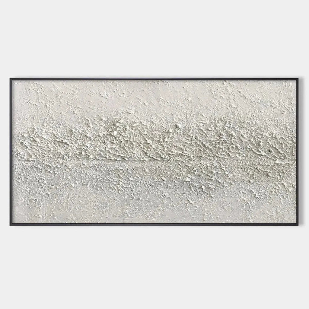 Textured Whispers painting by Javier Ramirez, all-white minimalist abstract art with heavy texture on premium canvas.