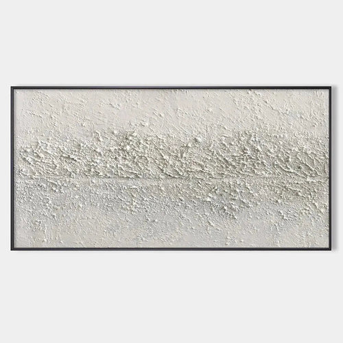 Textured Whispers painting by Javier Ramirez, all-white minimalist abstract art with heavy texture on premium canvas.