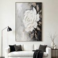 WHITE ROSE: 3D Impasto Single White Rose Canvas