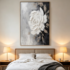 WHITE ROSE: 3D Impasto Single White Rose Canvas