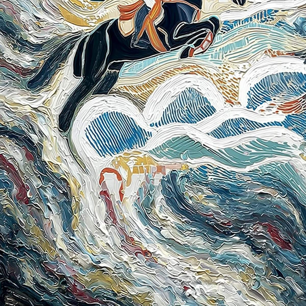 THE GRAND LEAP: Textured Equestrian Sports Painting with Dynamic Motion