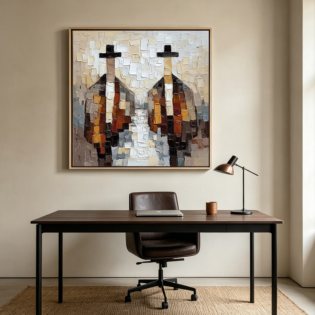 THE JOURNEYMEN: Impasto Anonymous Figures  Muted Earth Tones Canvas