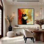 THE MIDNIGHT SCHOLAR: Whimsical Textured Impasto Black Cat Painting