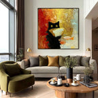 THE MIDNIGHT SCHOLAR: Whimsical Textured Impasto Black Cat Painting