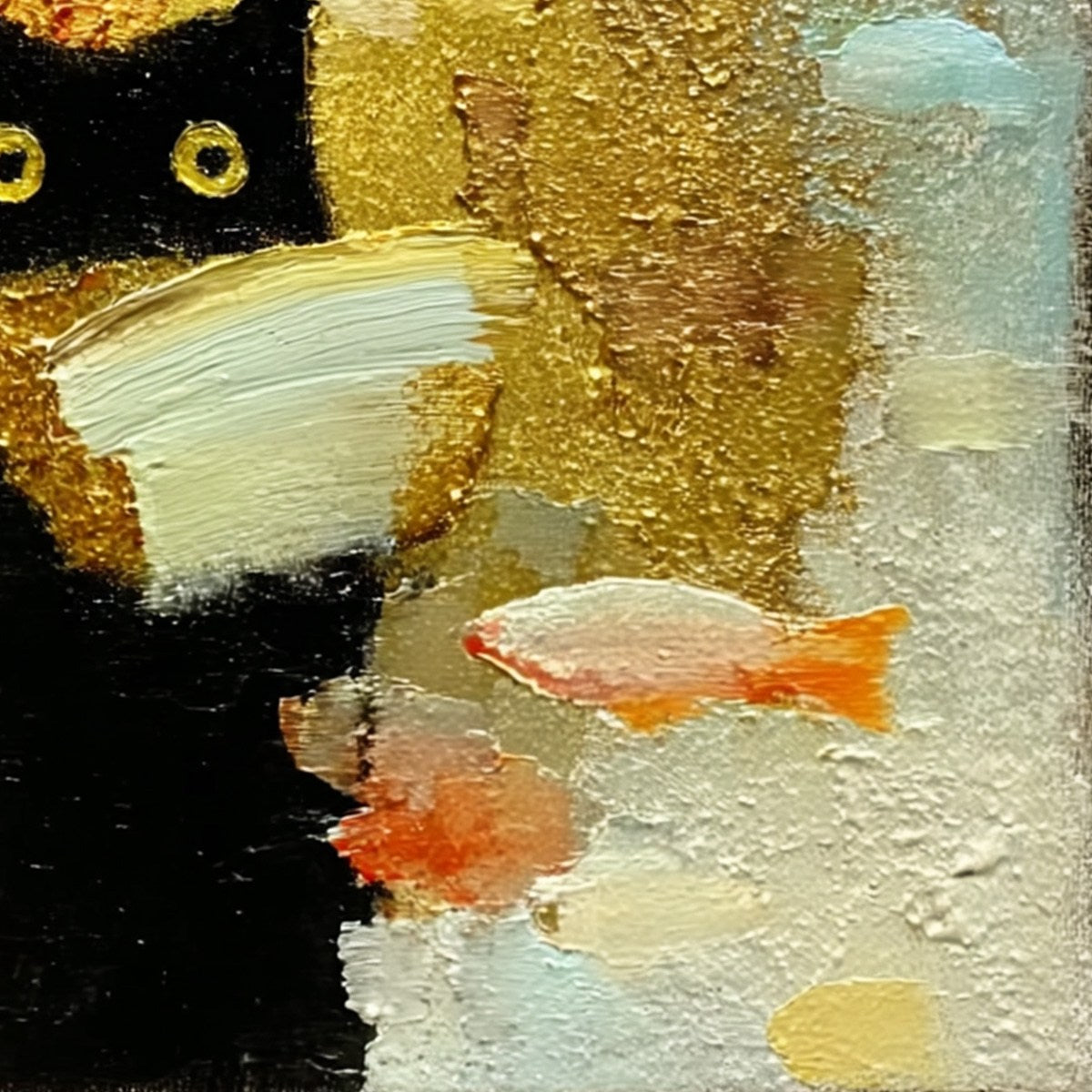 THE MIDNIGHT SCHOLAR: Whimsical Textured Impasto Black Cat Painting