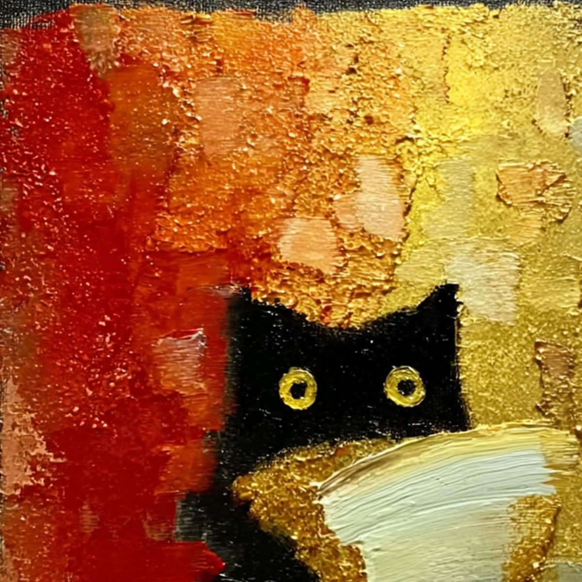 THE MIDNIGHT SCHOLAR: Whimsical Textured Impasto Black Cat Painting