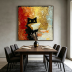 THE MIDNIGHT SCHOLAR: Impasto Black Cat Yellow Eyes Canvas
