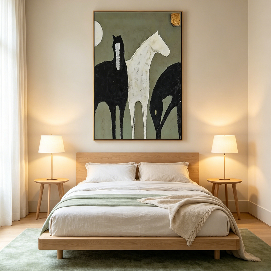 THREE HORSES: Muted Green Background Minimalist Horse Forms Canvas