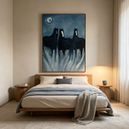 THREE HORSES AT NIGHT: Silhouette Horses On Muted Blue Background Canvas